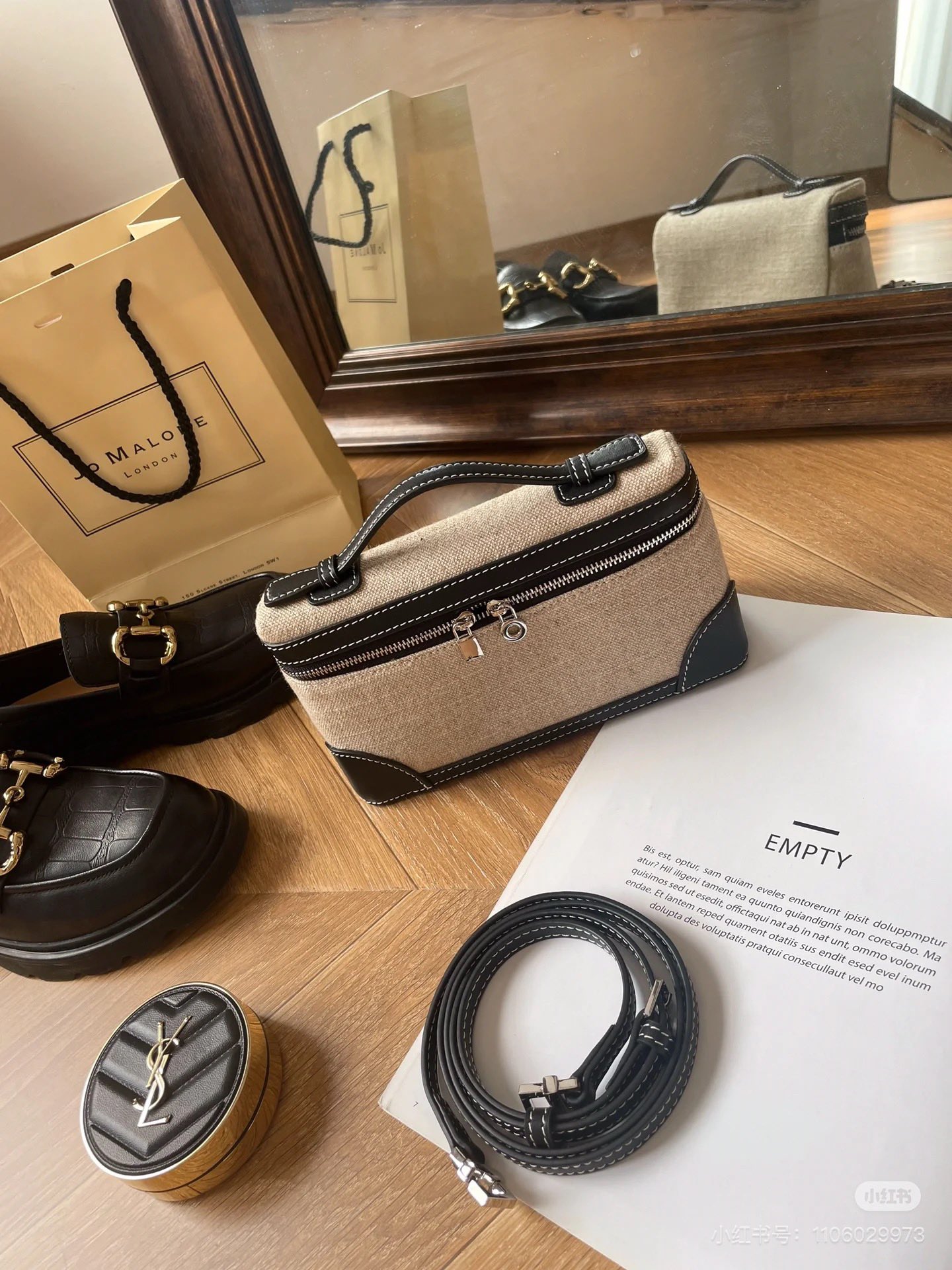Canvas & Leather Lunch Box Bag with Shoulder Strap, 19.5cm 4 i1740370364 9953 3
