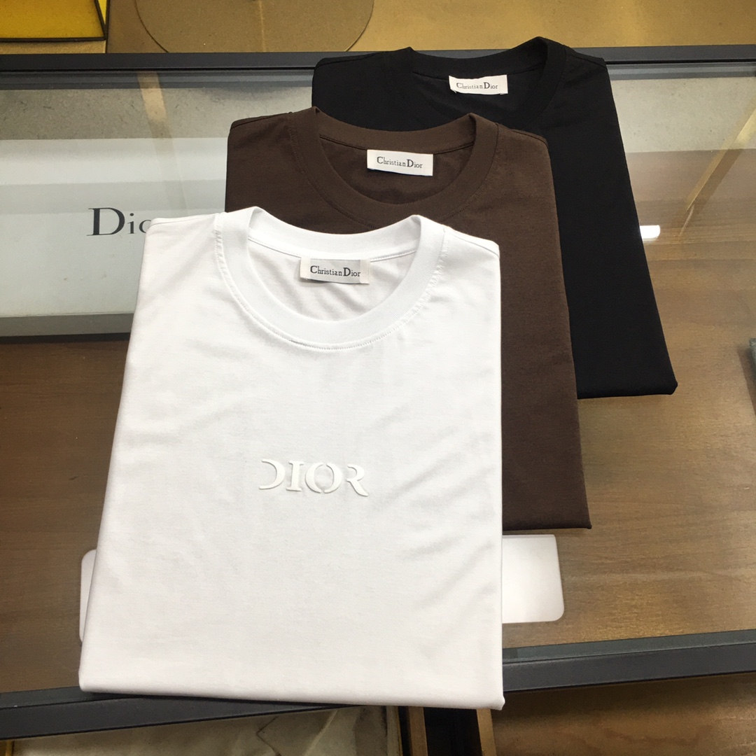 Dior Kleding T-Shirt Zwart Wit Mannen Katoen Silicagel Zomercollectie Fashion Korte mouw AT51012