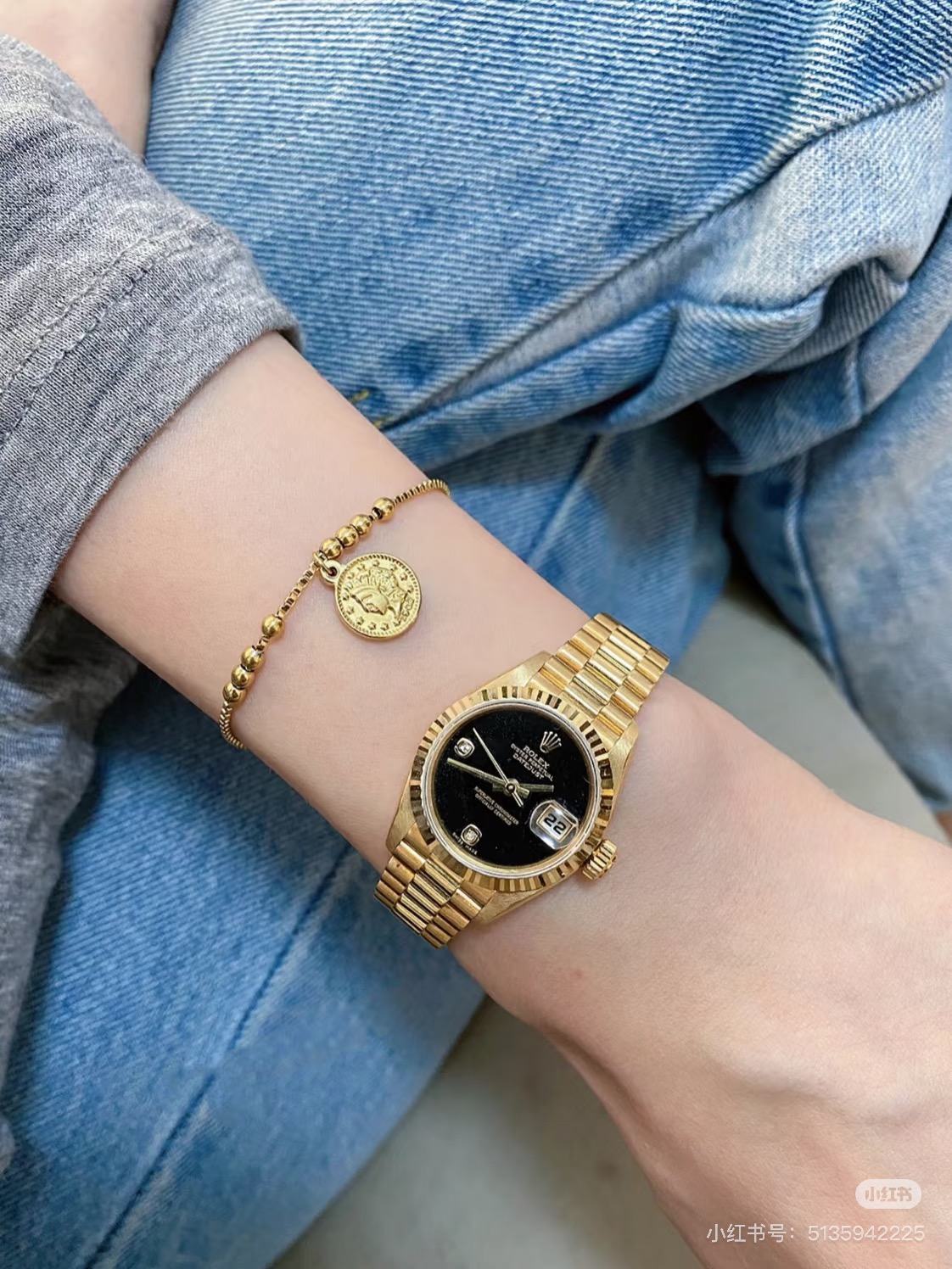 Rolex Datejust gold with black dial 26mm Women's Automatic