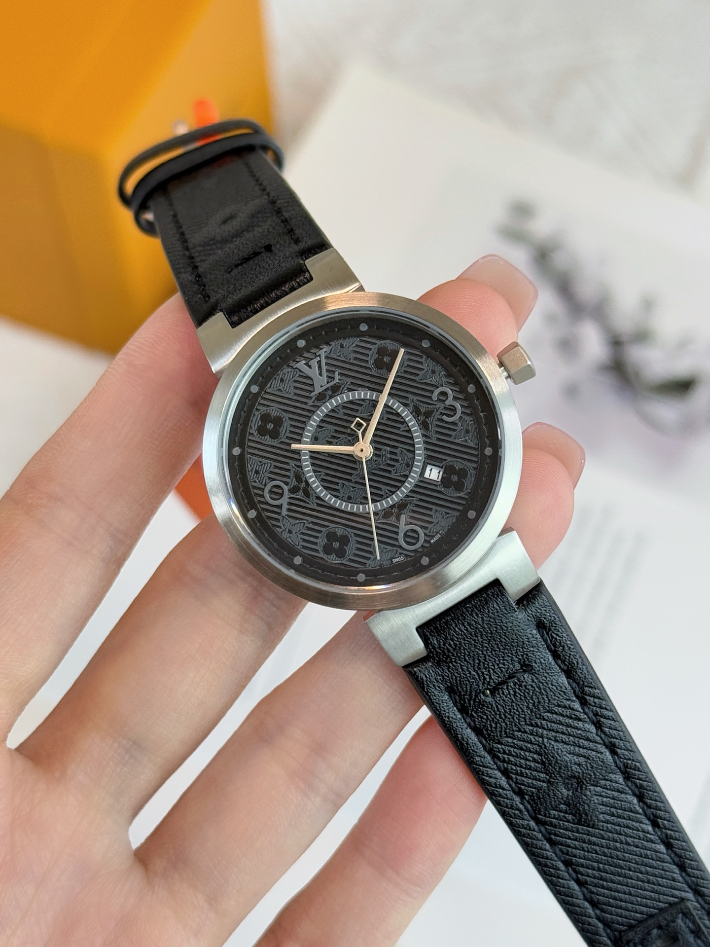 Louis Vuitton Tambour Slim Watch, 34mm Stainless Steel Case & Black Leather Strap 4 i1757491895129 4682 0 5