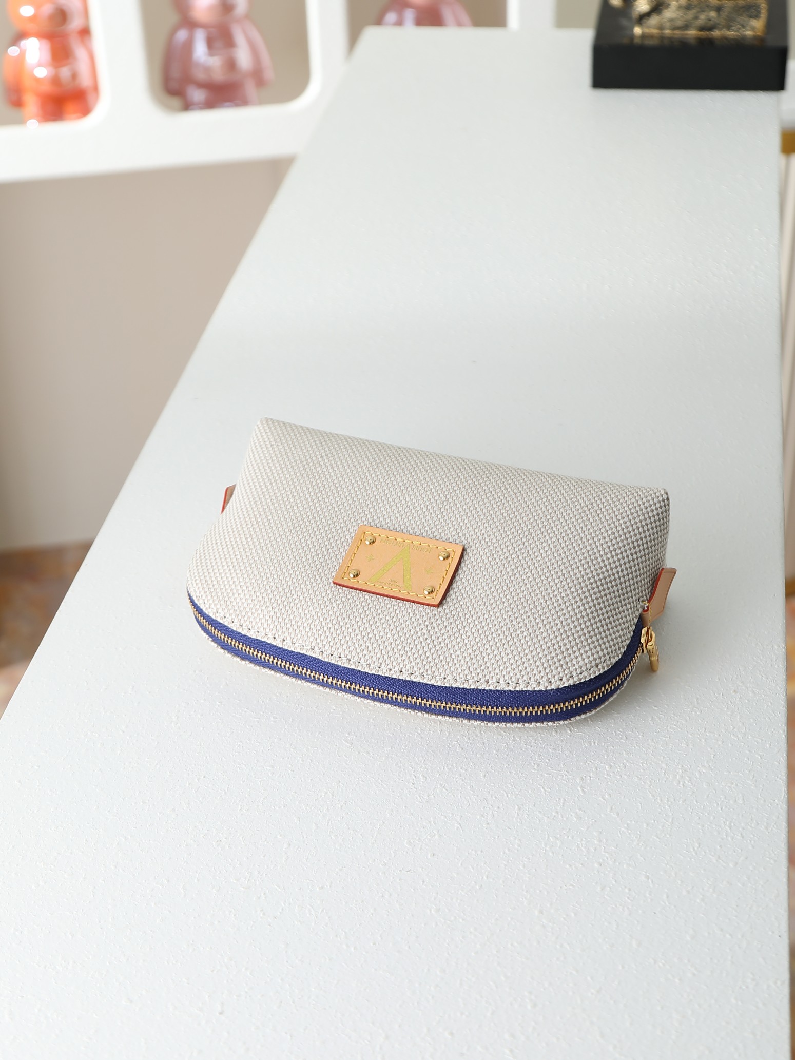 【顶级品质】M28652 蓝本款 Pochette Cosmétique 小号化妆包结合棉布和缤纷牛皮革