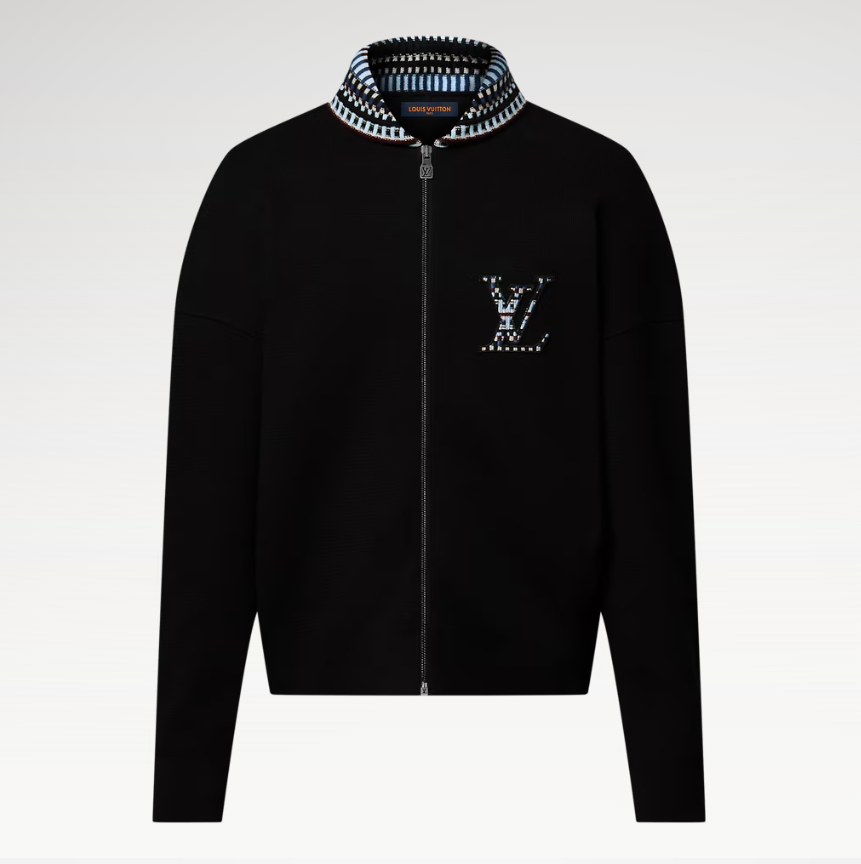 Louis Vuitton Black Cotton Knit Bomber Jacket with Embroidered Logo 2 i1755595849846 5937 0 0