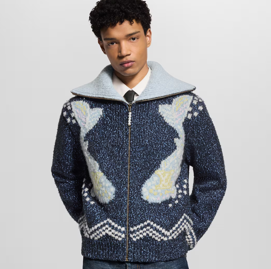 Louis Vuitton Wool Blend Zip-Up Cardigan with Koi Fish and Cherry Blossom 2 i1755595922821 3163 0 1
