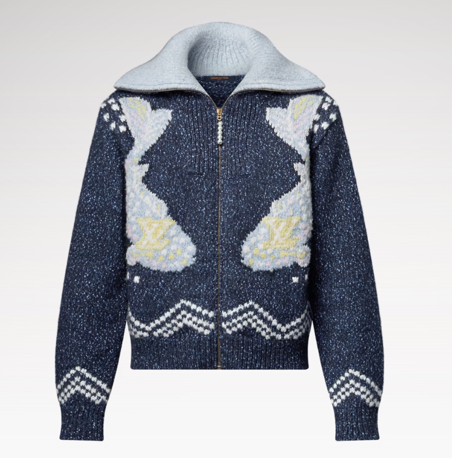 Louis Vuitton Wool Blend Zip-Up Cardigan with Koi Fish and Cherry Blossom 1 i1755595922889 3409 0 0