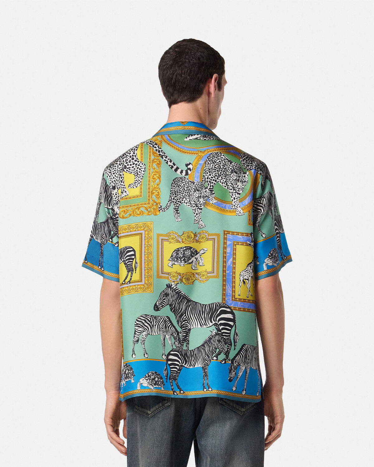 Versace Men's Printed Silk Short Sleeve Button Down Shirt - Blue/Multi 3 i1757489463568 4479 0 1