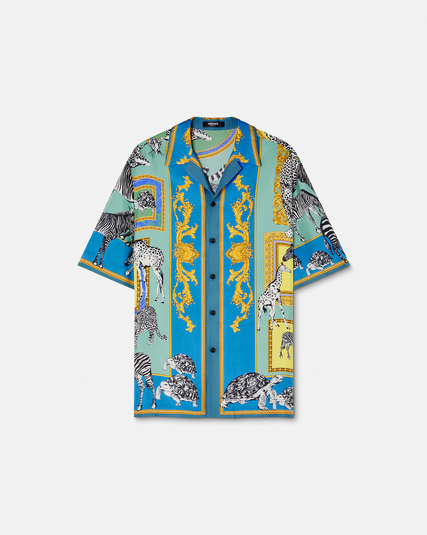 Versace Men's Printed Silk Short Sleeve Button Down Shirt - Blue/Multi 5 i1757489463568 5774 0 3