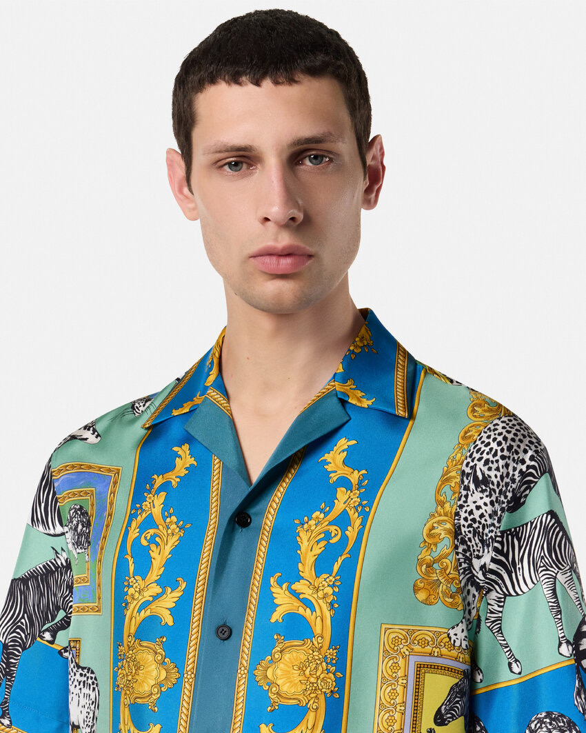 Versace Men's Printed Silk Short Sleeve Button Down Shirt - Blue/Multi 4 i1757489463568 8636 0 2