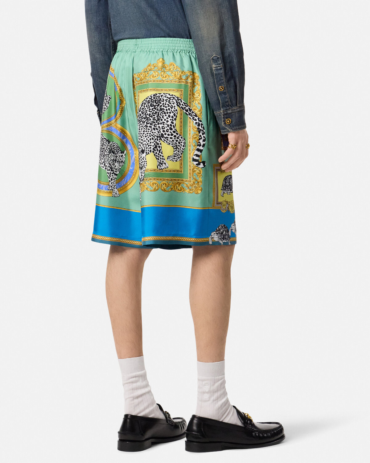 Versace Men's Printed Tech Silk Shorts - Drawstring Waist, Light Blue 5 i1758372707484 7741 0 2