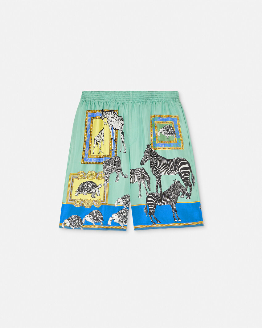Versace Men's Printed Tech Silk Shorts - Drawstring Waist, Light Blue 2 i1758372707484 9654 0 3
