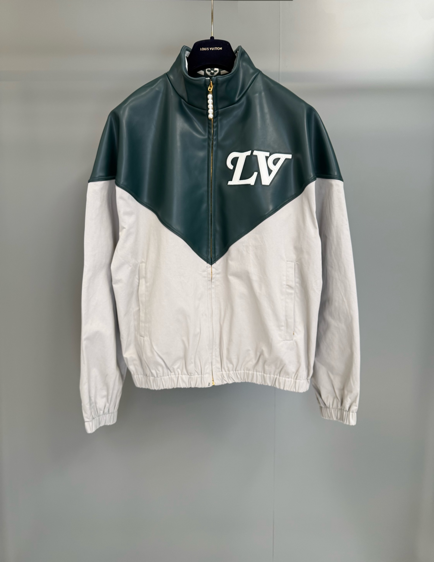 Louis Vuitton Varsity Jacket in Leather and Nylon Blend with LV Logo