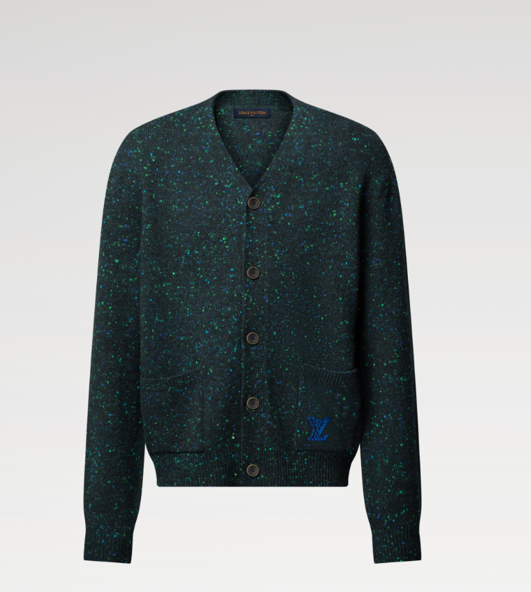 Louis Vuitton Knit Cardigan with Multicolor Speckles and Embroidered Logo