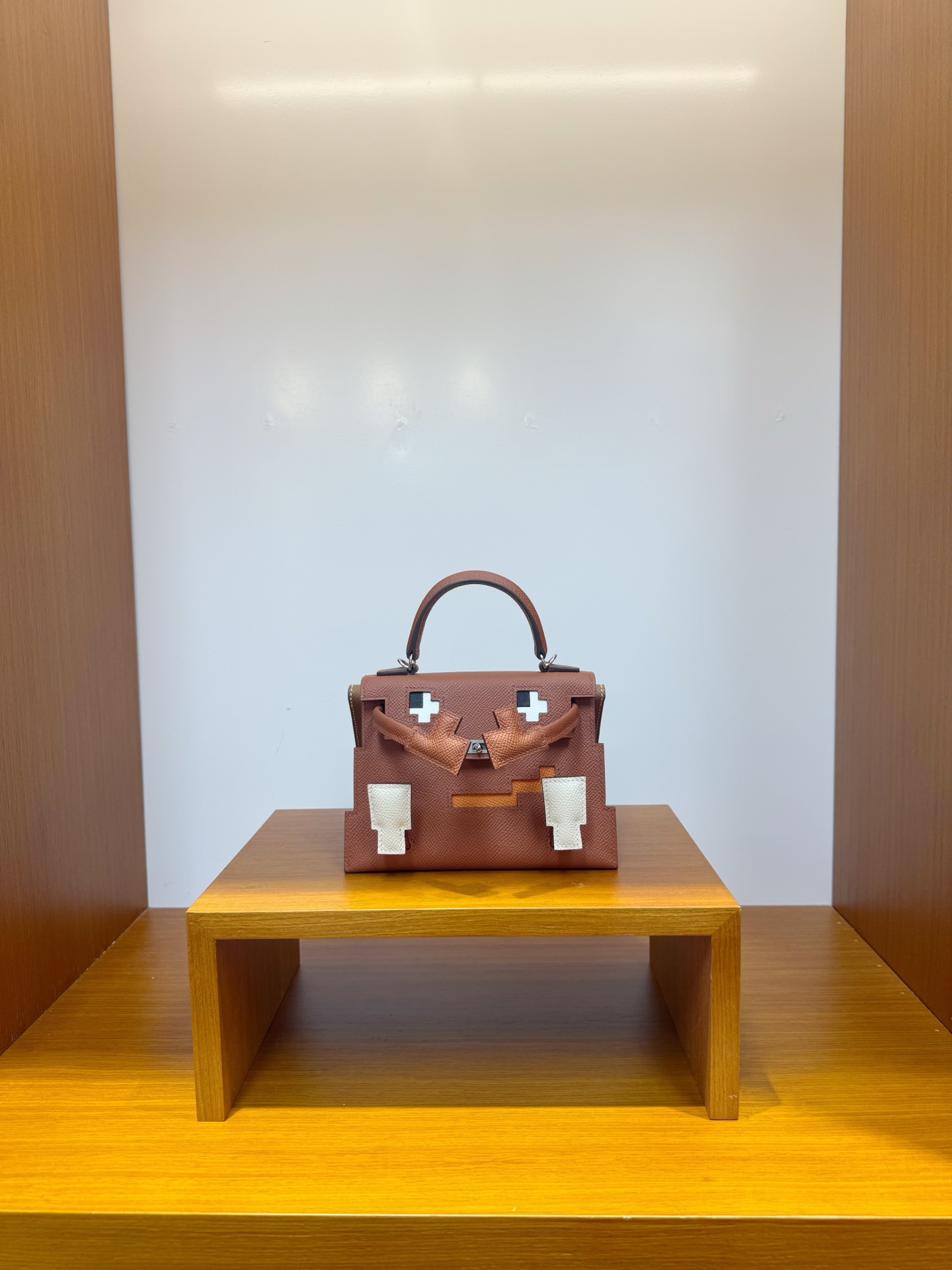 NO:851145,Ready stock, mosaic doll bag, pumpkin color with golden brown, silver buckle, esom leather imported from France, pure hand-stitched wax thread, Hermes, hermes, Hermes,19860909现货,马赛克公仔包,南瓜色拼金棕,银扣,法国进口esom 皮,纯手工手缝蜡线,爱马仕,hermes,Hermes,,Bag