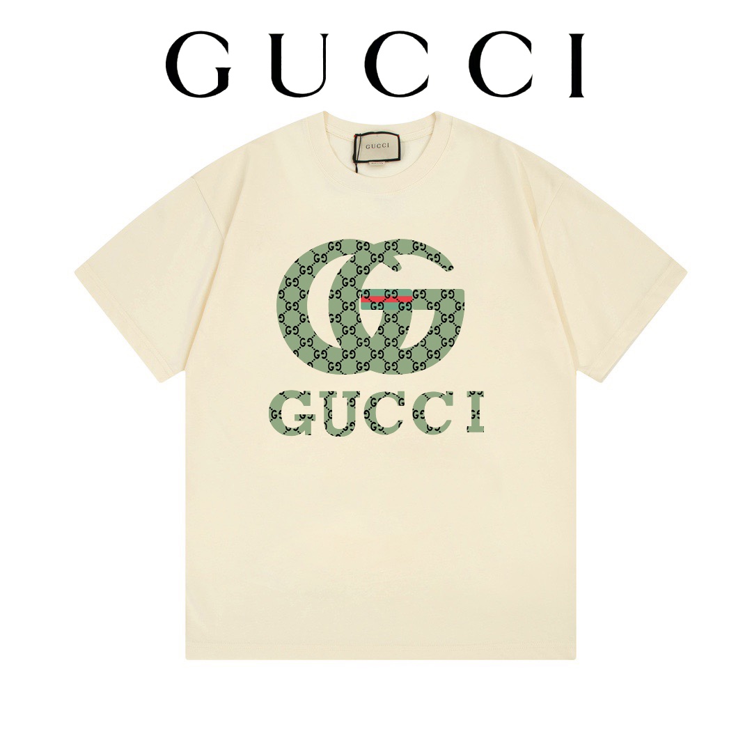 GUCCI colección de inicios de primavera 24ss - Estampado de doble G verde lleno - Algodón peinado doble 250g, color de …