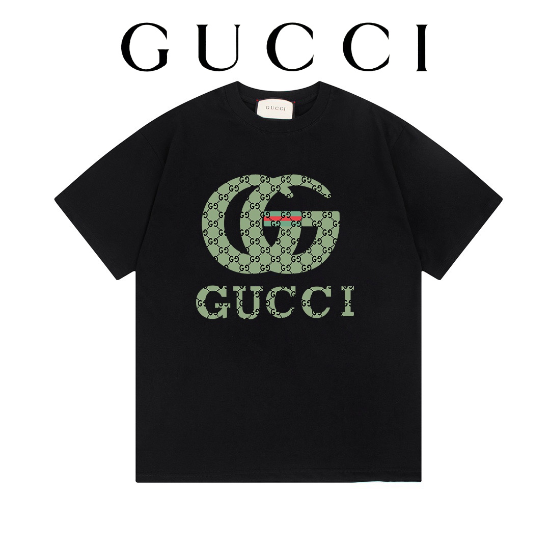 GUCCI colección de inicios de primavera 24ss - Estampado de doble G verde lleno - Algodón peinado doble 250g, color de …