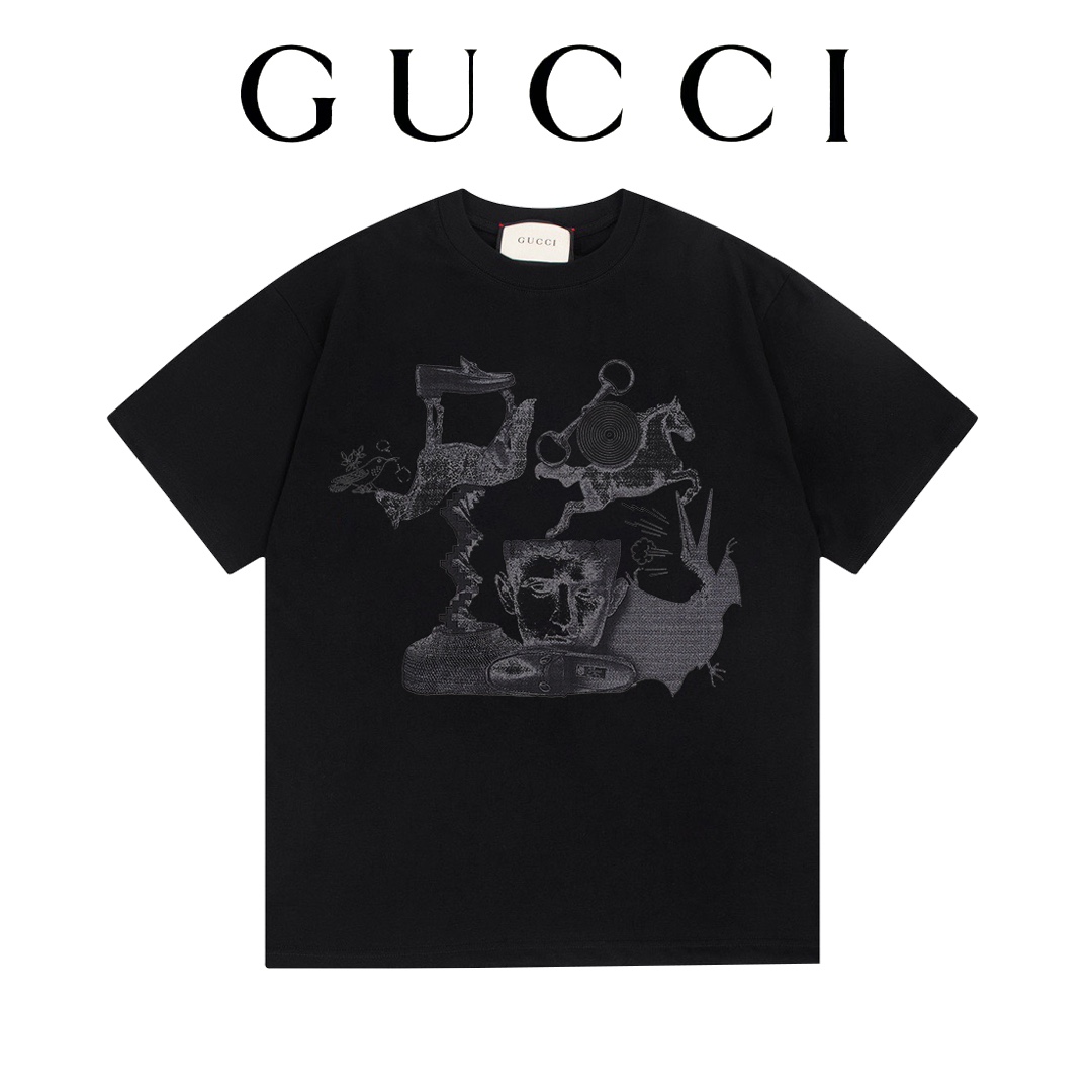 GUCCI colección de inicios de primavera 24ss - Estampado de collage abstracto con arte de la casa G - Algodón peinado d…