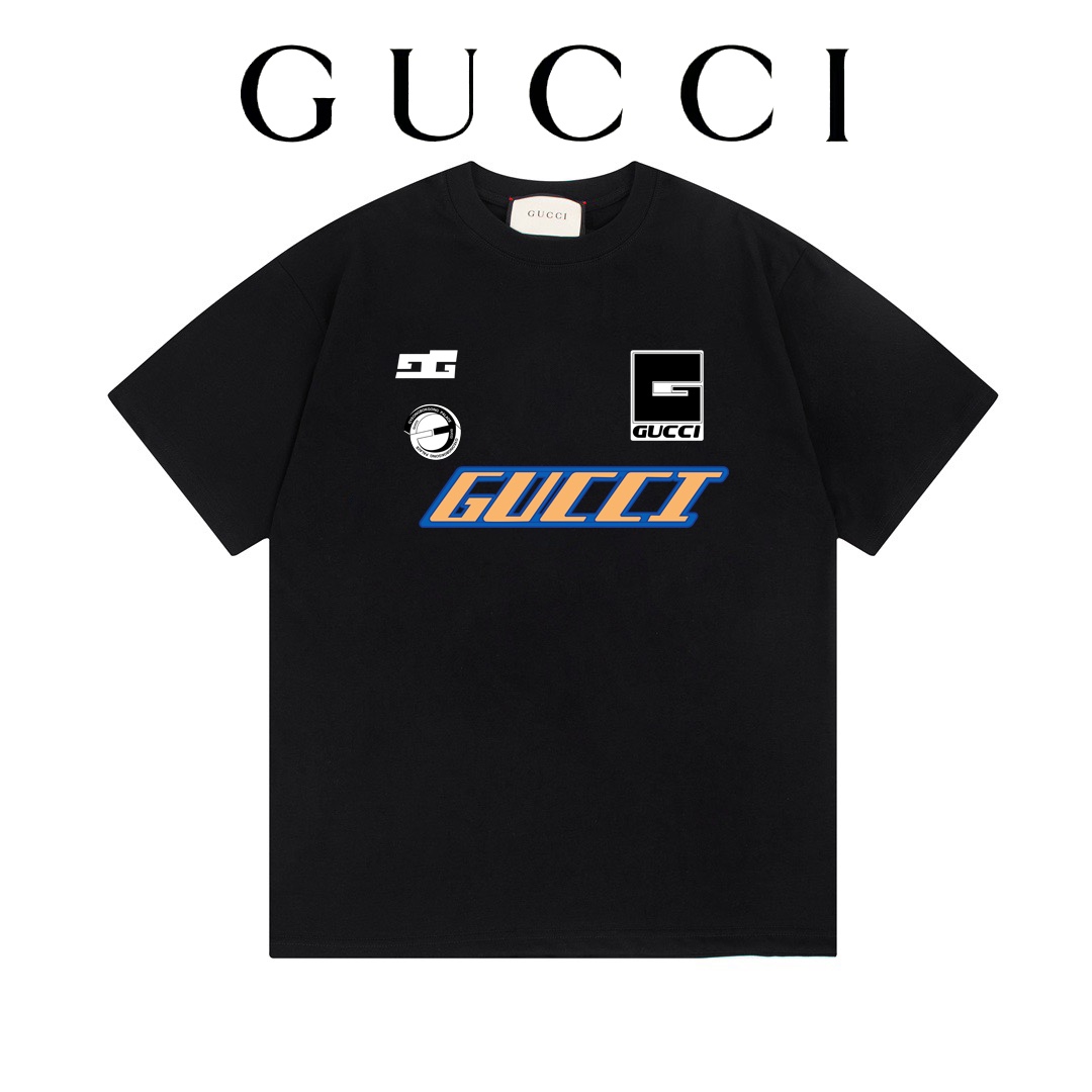 GUCCI古驰24ss早春系列 - G家徽章&几何字母印花logo -采用双纱纯棉250g，面料颜色定制定染，不缩水不退色。手感舒服，质感超强❤️全套辅料.潮男潮女必备经典落肩微阔版型，独家现货供应！ ⚠ 顶级版本 官网品质❕ -颜色：杏…
