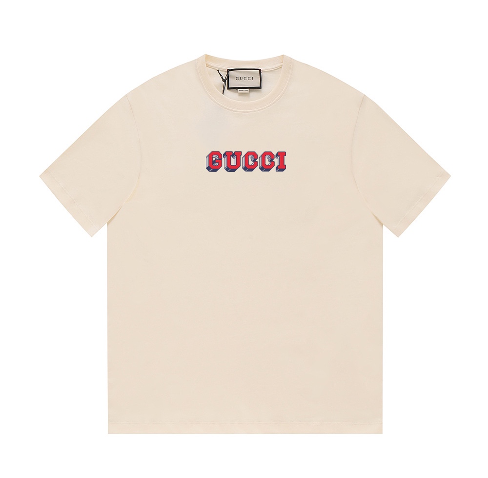 GUCCI古驰24ss早春系列 - G家3D立体英文标语logo -采用双纱纯棉250g，面料颜色定制定染，不缩水不退色。手感舒服，质感超强❤️全套辅料.潮男潮女必备经典落肩微阔版型，独家现货供应！ ⚠ 顶级版本 官网品质❕ -颜色：杏色…