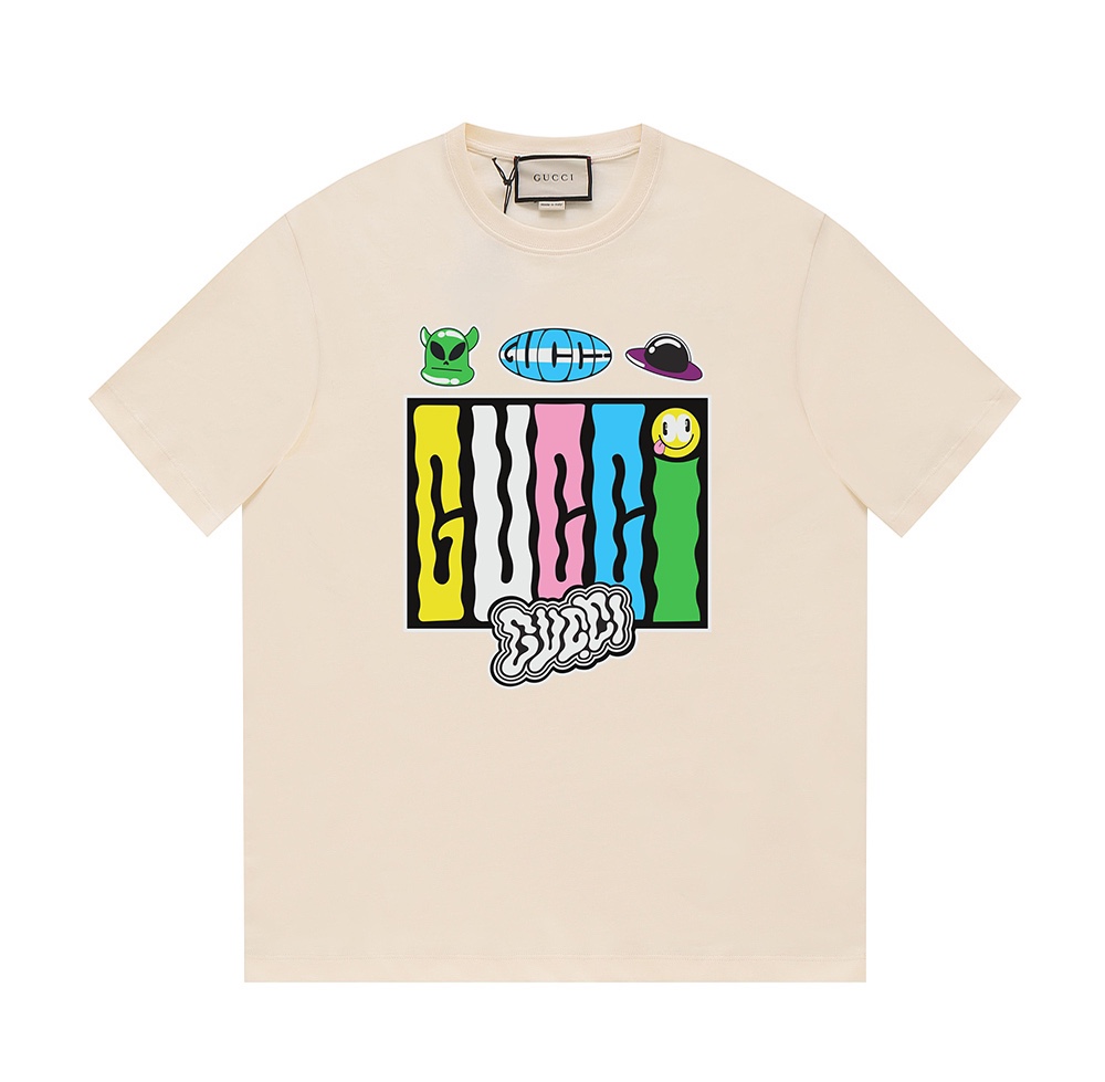 GUCCI古驰24ss早春系列 - G家卡通图标波纹泡泡字体设计logo -采用双纱纯棉250g，面料颜色定制定染，不缩水不退色。手感舒服，质感超强❤️全套辅料.潮男潮女必备经典落肩微阔版型，独家现货供应！ ⚠ 顶级版本 官网品质❕ -颜…