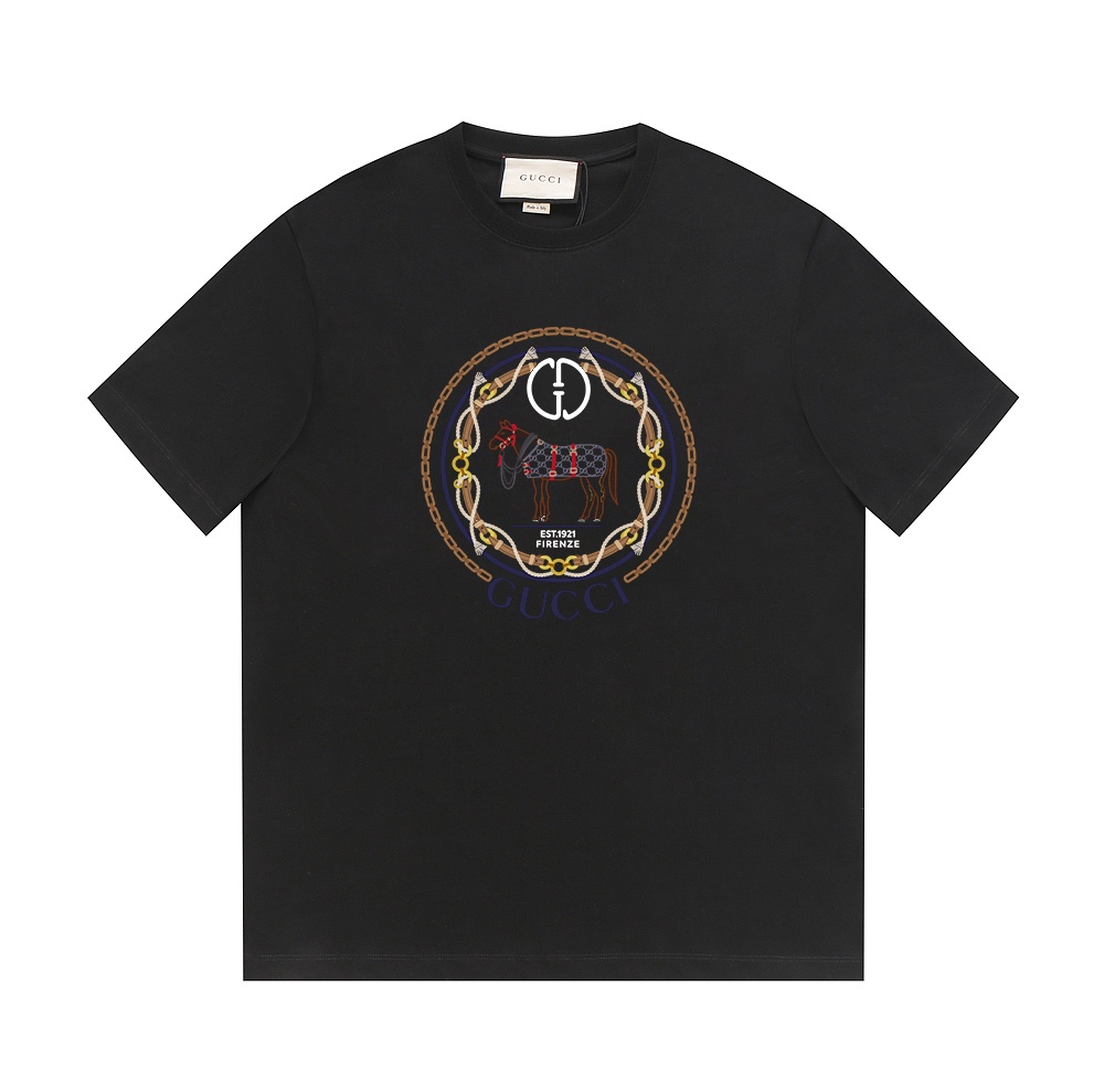 GUCCI24ss novedades de verano - Camiseta de caballo y cuerda con logo de la marca - confeccionada en algodón puro de do…