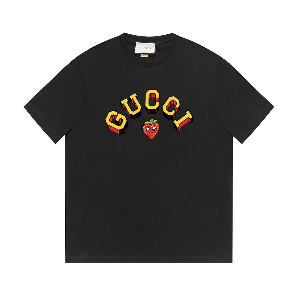 GUCCI24ss nueva colección - Camiseta de Gucci con texto tridimensional de fresa - Tela de algodón puro de doble hilo de…