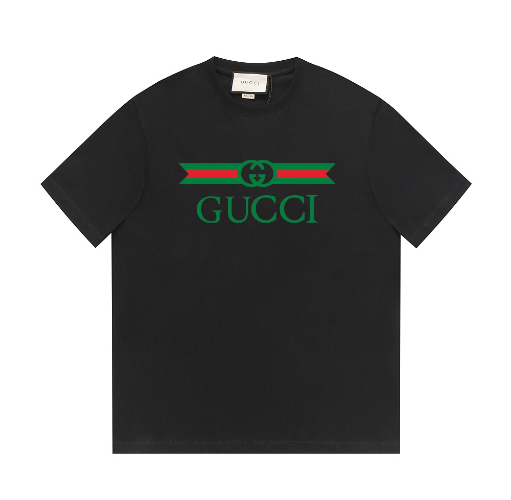 GUCCI24ss novedades - Logo de letras clásico de rayas de Gucci - confeccionada en algodón puro de doble hilo 250g, colo…