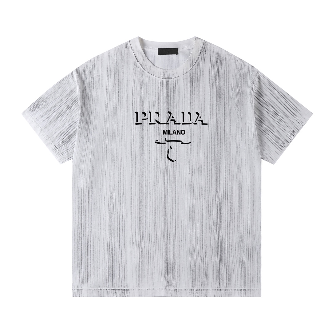 -PRADA 24ss nueva colección - logo creativo con eslogan en inglés tridimensional - tela de algodón puro de doble hilo 3…