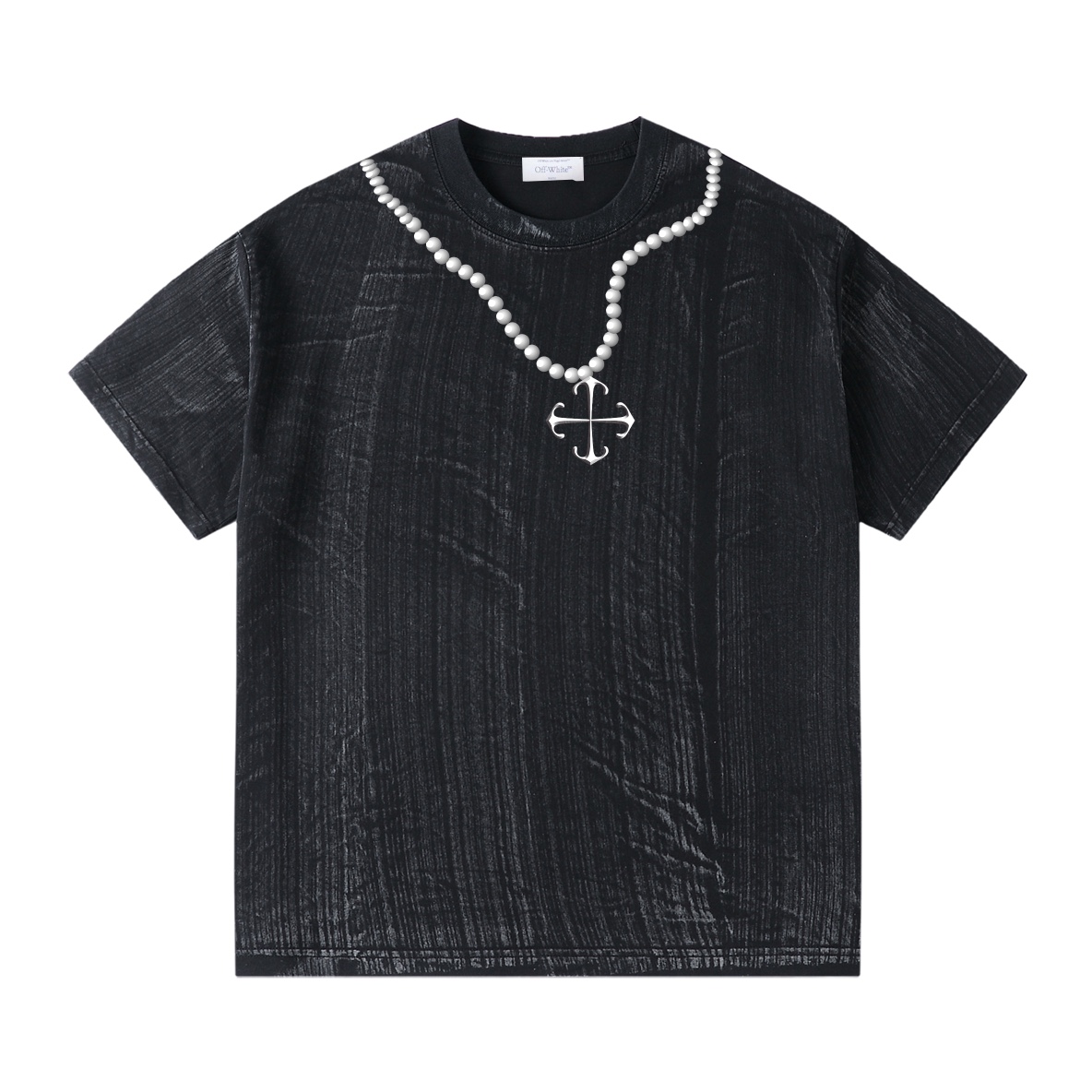 Nueva colección de la serie combinada - off-white camiseta de lavado con estampado de collar nuevo - tela de …