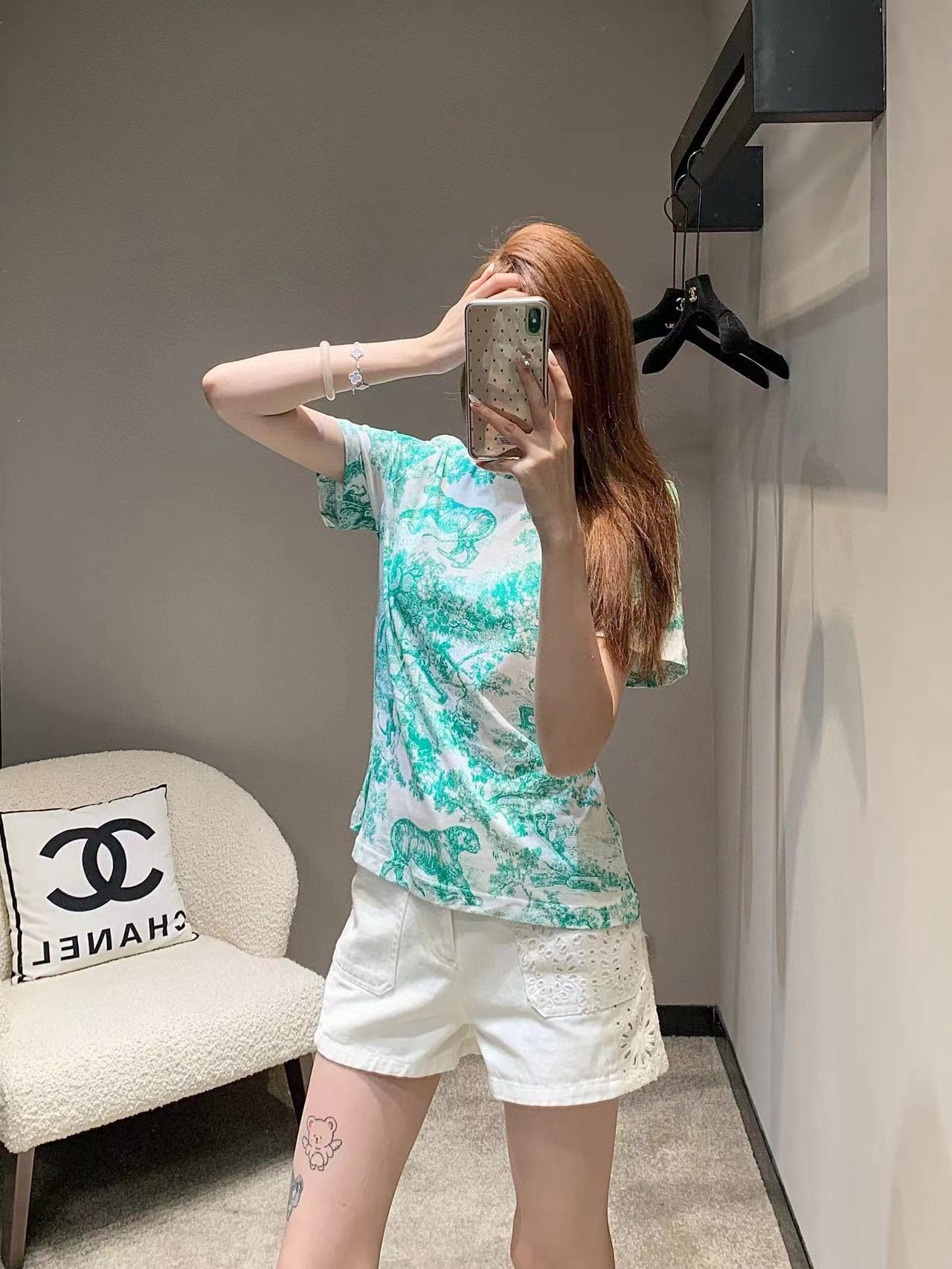 Dior Fall Riviera Green Animal Print Tee - Cotton Linen Blend, Relaxed Fit 3 i1747146561149 651 0 2