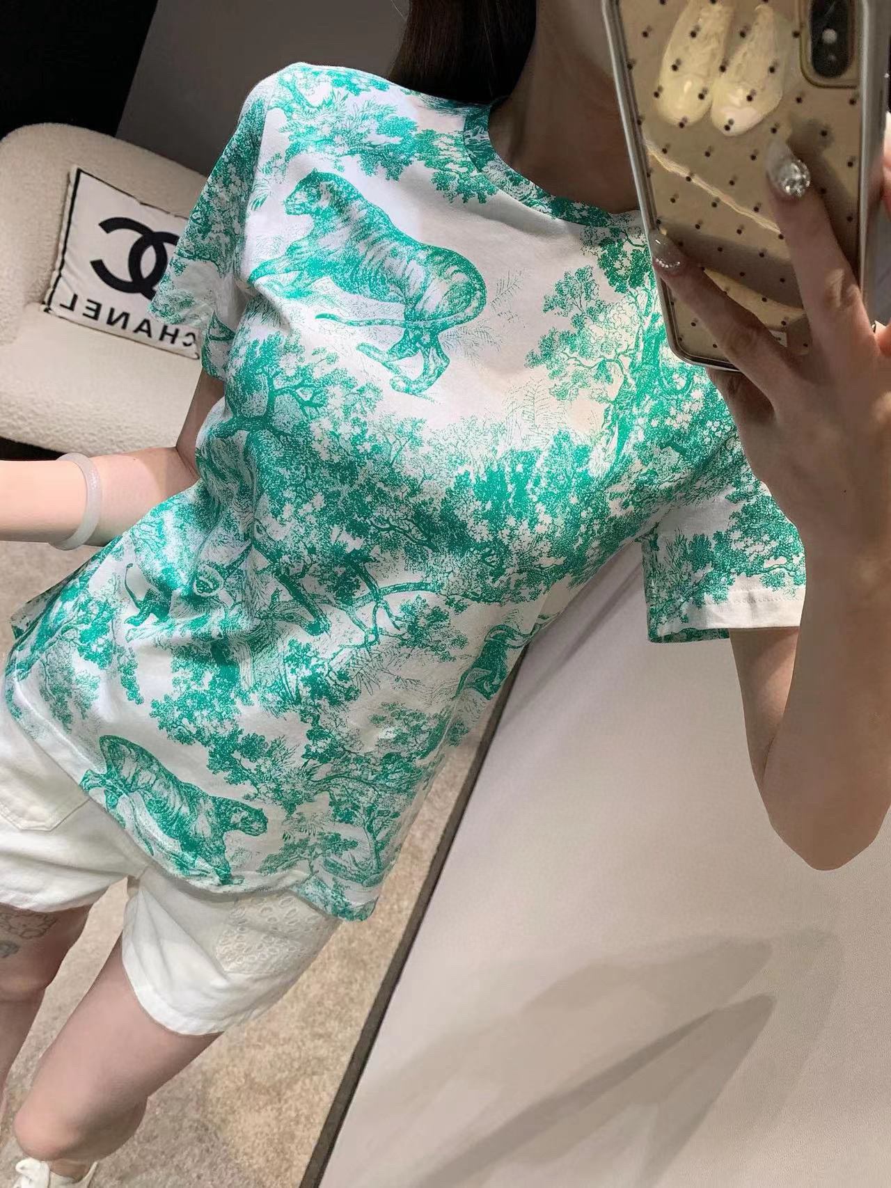 Dior Fall Riviera Green Animal Print Tee - Cotton Linen Blend, Relaxed Fit 9 i1747146568970 1477 0 8
