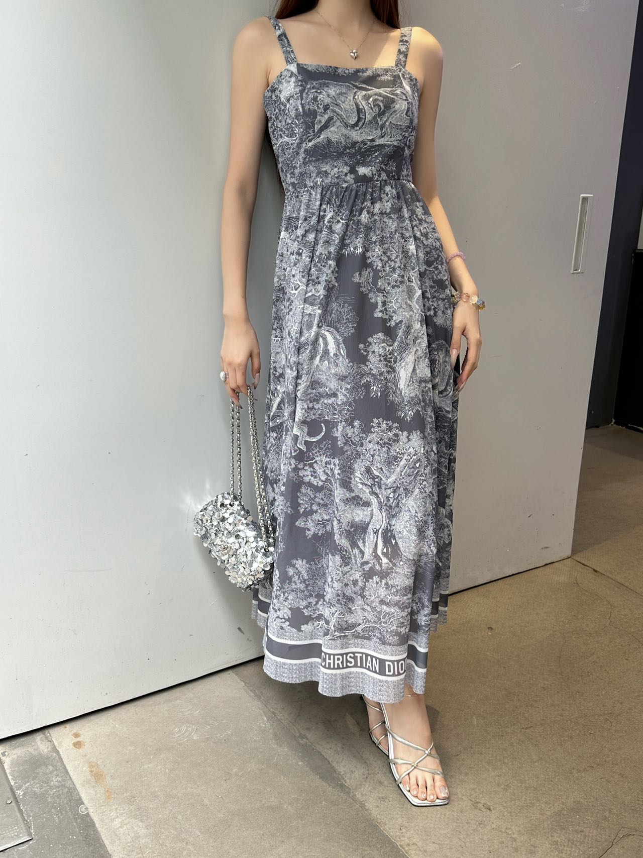 Dior Sleeveless Toile de Jouy Print Dress Elegant Fashionable Maxi Dress