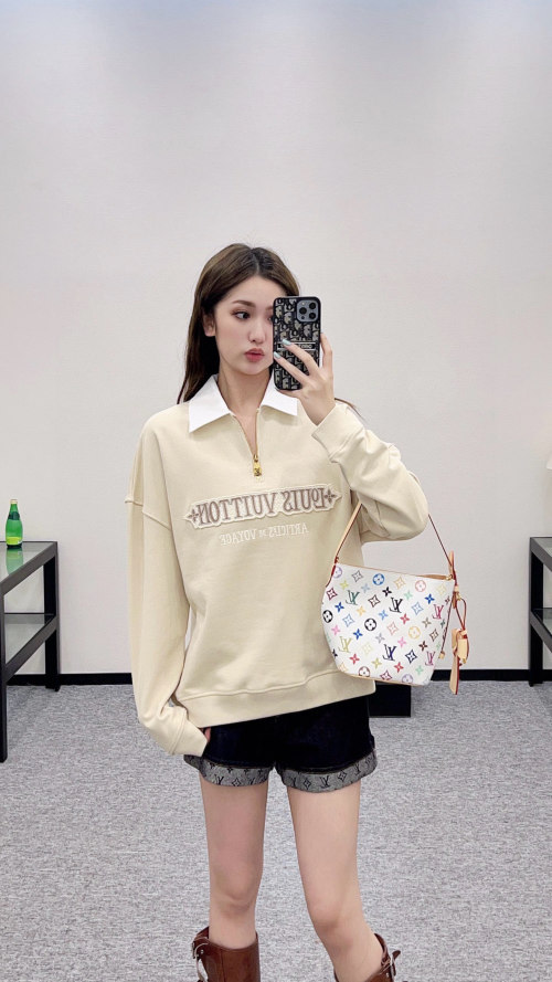 Louis Vuitton Women's Half-Zip Sweatshirt, Long Sleeve Pullover with Embroidered Logo 1 Louis Vuitton Women's Half-Zip Sweatshirt, Long Sleeve Pullover with Embroidered Logo