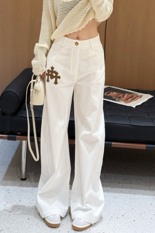 Corduroy Wide Leg Pants with Cross Patchwork, High Waist Casual Trousers 1 Corduroy Wide Leg Pants with Cross Patchwork, High Waist Casual Trousers