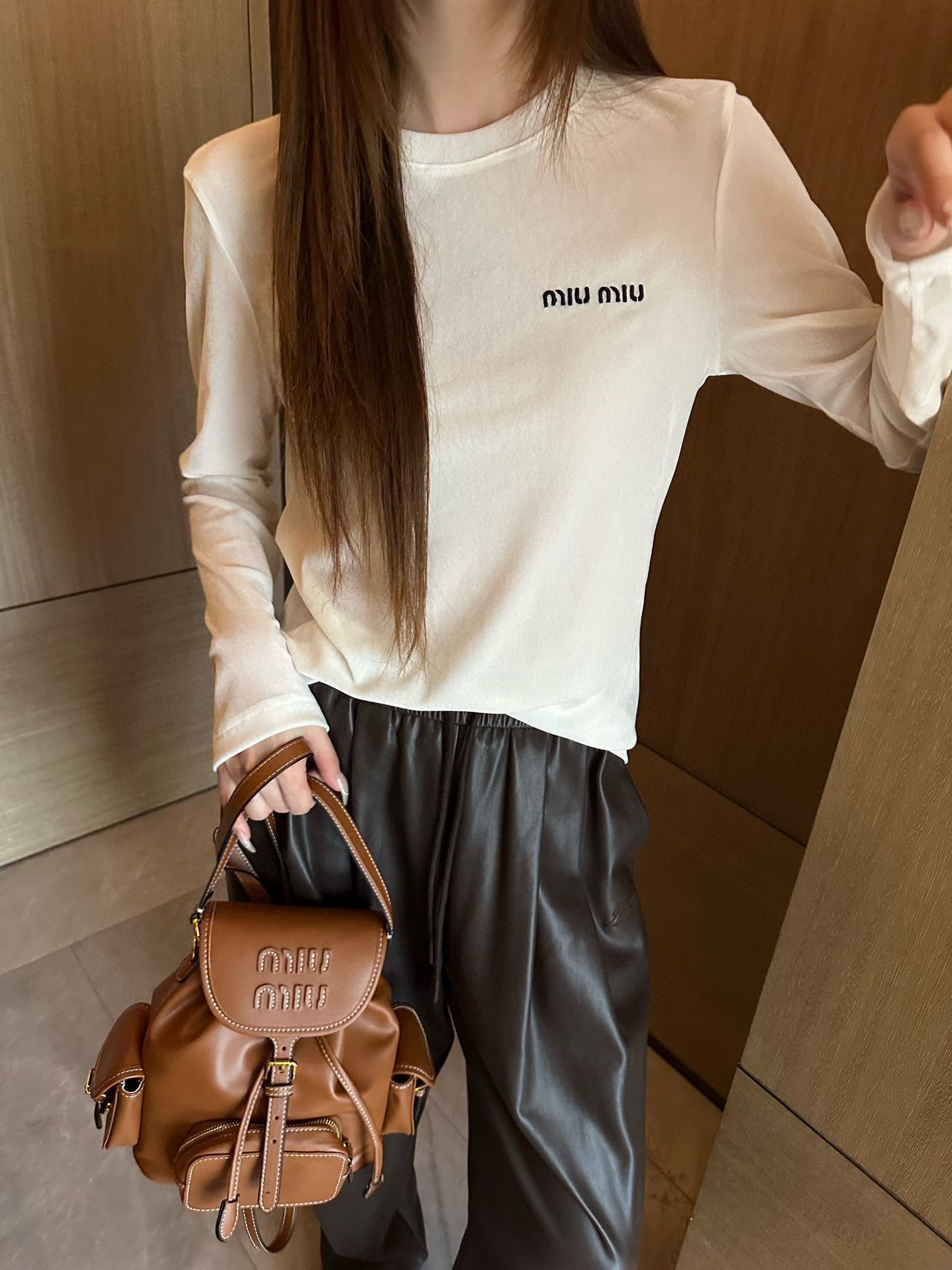 Miu Miu Women's Round Neck Velvet Base Shirt Long Sleeve Slim Fit 1 i1756553211446 432 0 0