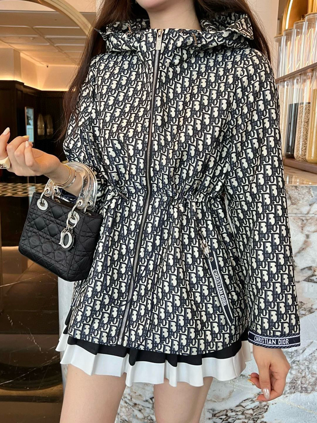 Dior 2025FW Women's Hooded Jacket, Classic Oblique Jacquard, Drawstring Waist