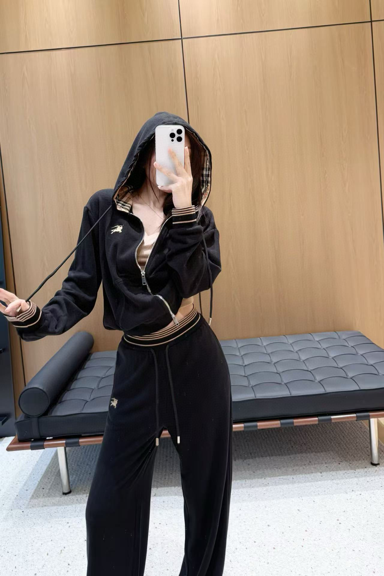 Burberry Women's Black Velour Tracksuit Set with Hooded Zip-Up 1 i1758373252318 9725 0 0