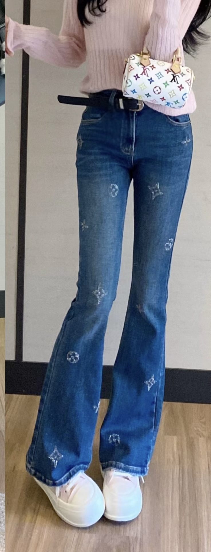 Louis Vuitton Women's Retro Flared Jeans with Rhinestone Accents and Belt 2 i1758715156502 7358 0 1