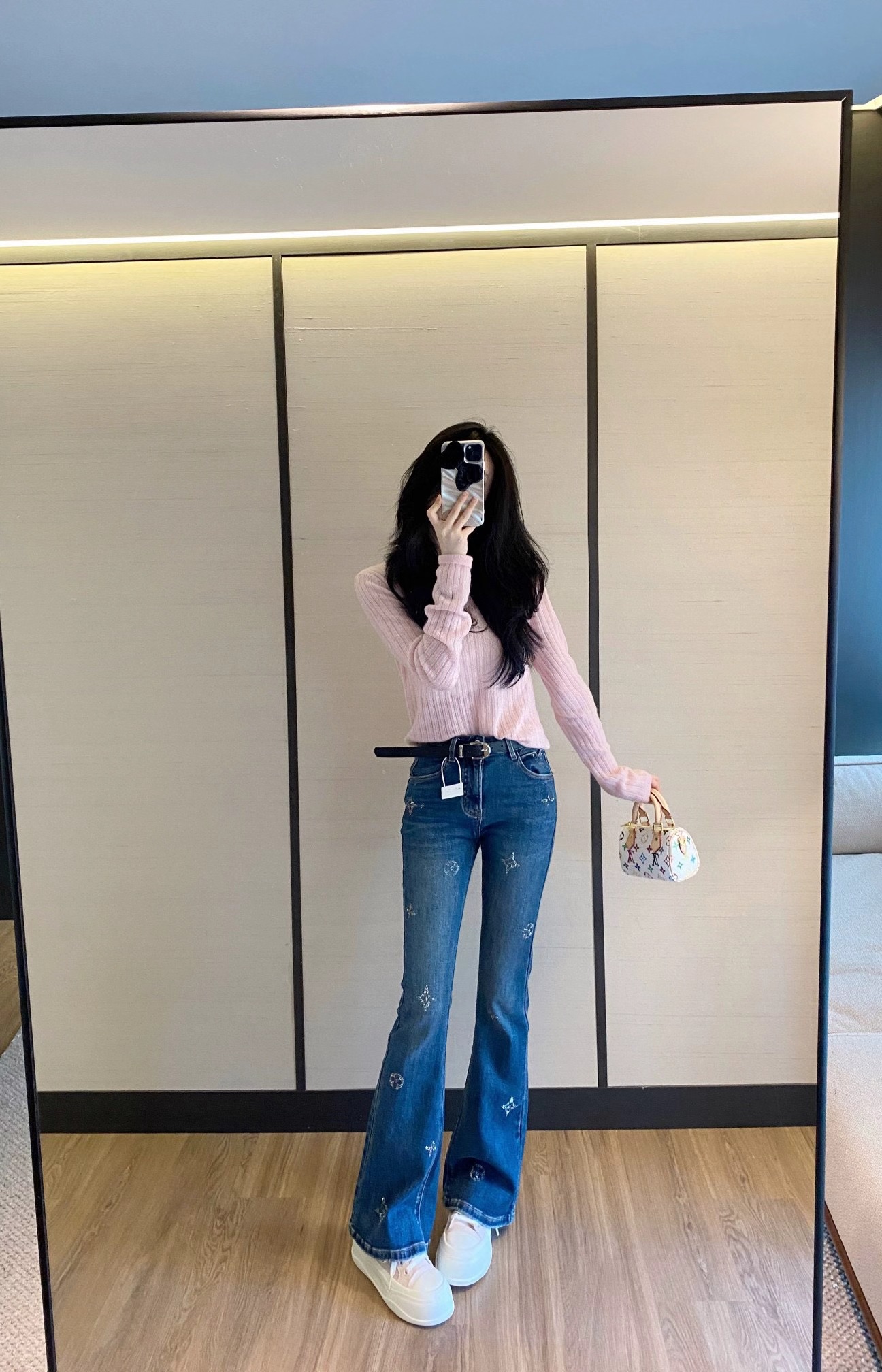 Louis Vuitton Women's Retro Flared Jeans with Rhinestone Accents and Belt 4 i1758715157042 2553 0 3