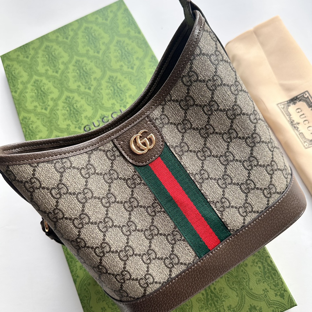 Gucci GG Supreme Bucket Bags Crossbody & Shoulder Bags Beige Coffee Color Canvas PVC