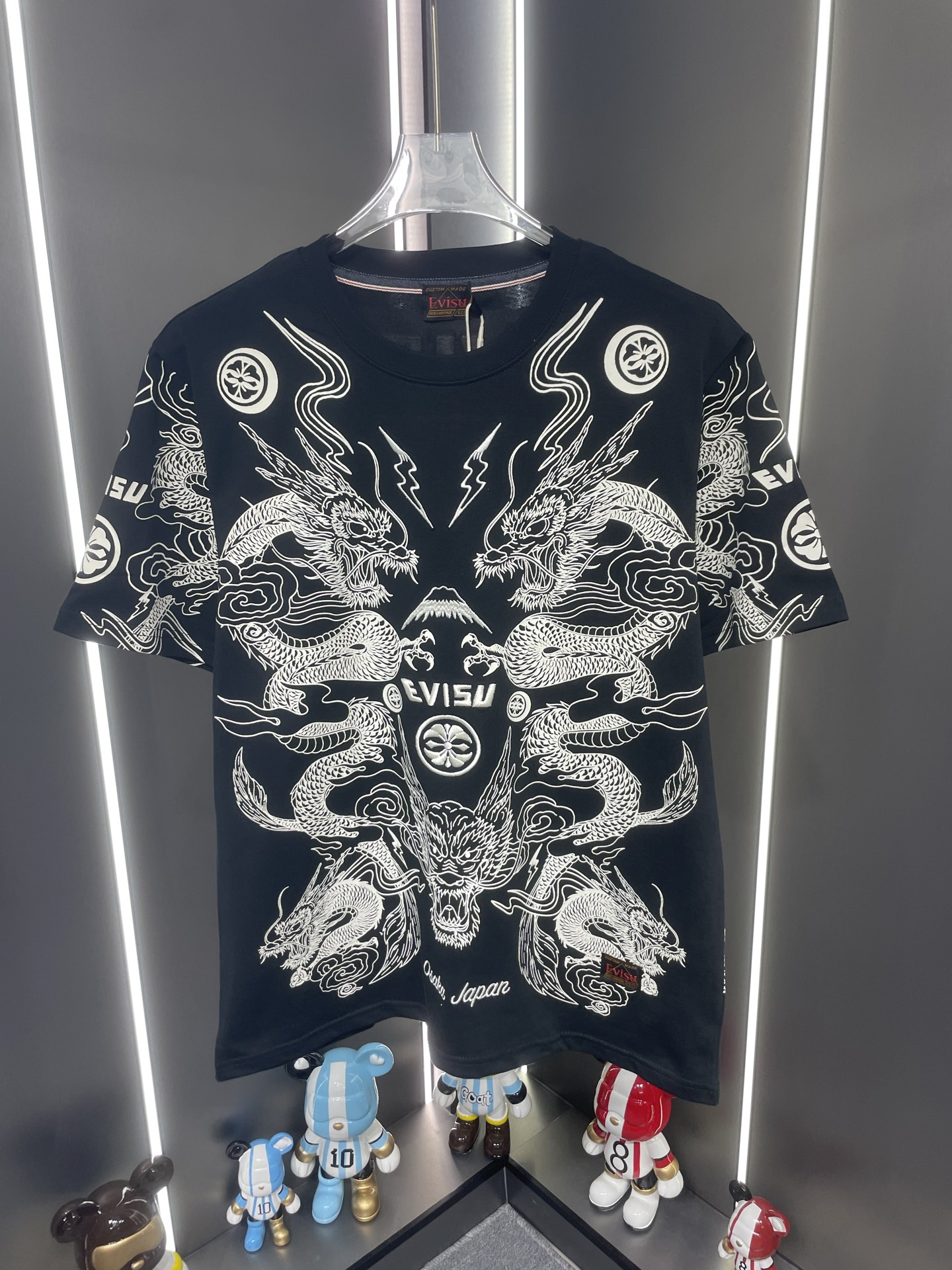 P80 Evisu Fushin nueva temporada primavera/verano camiseta de manga corta con bordado de dragón de nueve líneas.