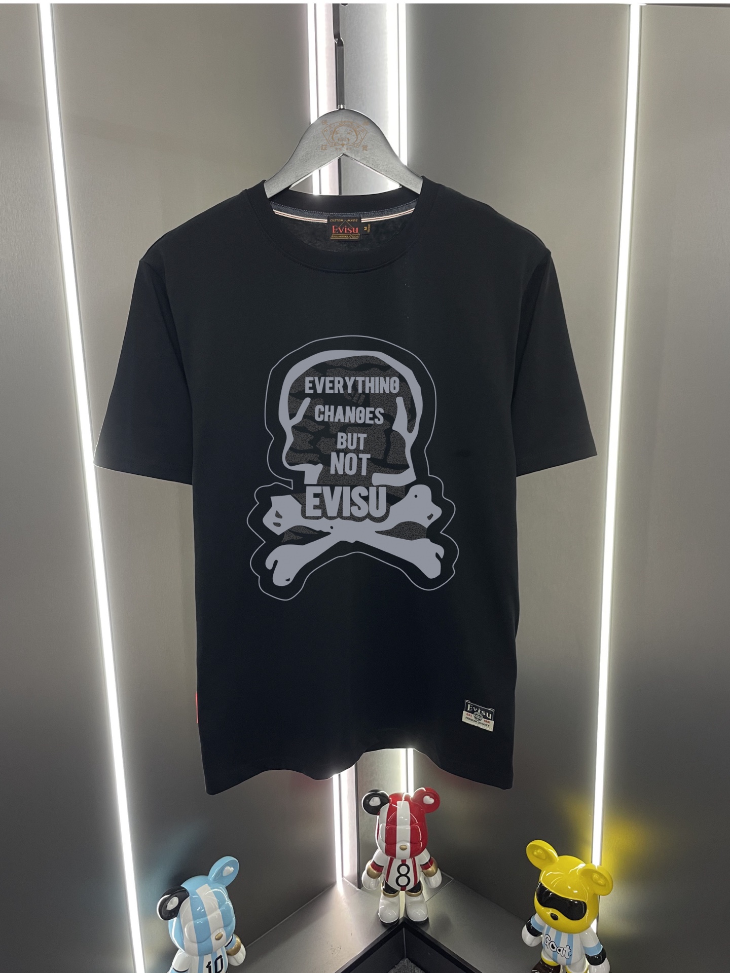 P60 Evisu Fushun 2026 nuevo estilo con estampado de letras y calavera, camiseta de cuello redondo casual y holgada de m…