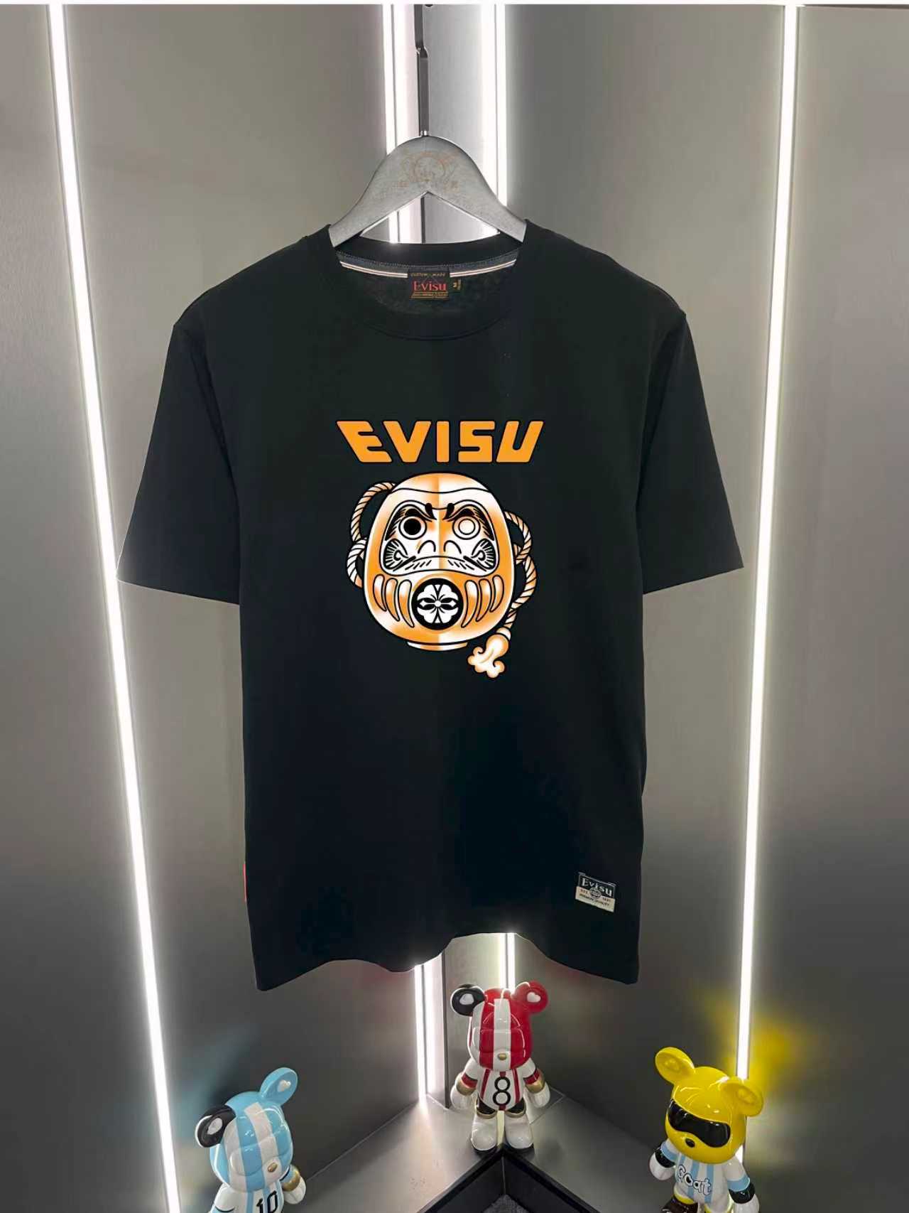 P60 Evisu Fushun 2026 nuevo estilo con estampado de letras y Dharma en el pecho, camiseta de cuello redondo c…
