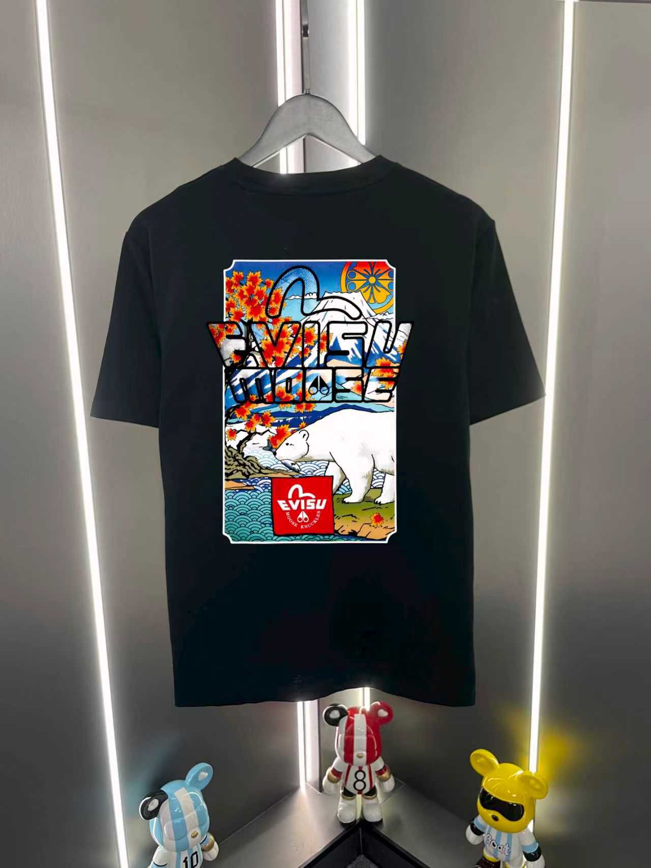 P60 Evisu Fukujin 2026 nueva gaviota logo oso blanco estampado casual holgado cuello redondo camiseta de manga corta