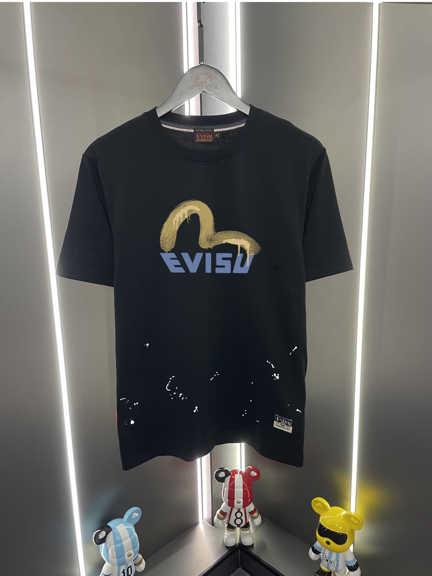 Camiseta casual de cuello redondo y manga corta holgada P60 Evisu Fukujin 2026 nueva etiqueta dios frente letras gaviot…