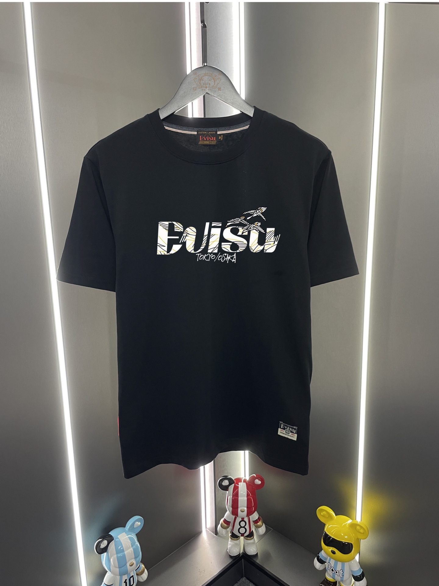 Camiseta casual de cuello redondo y manga corta holgada P60 Evisu Fukujin 2026 nueva etiqueta dios letras pájaro estamp…