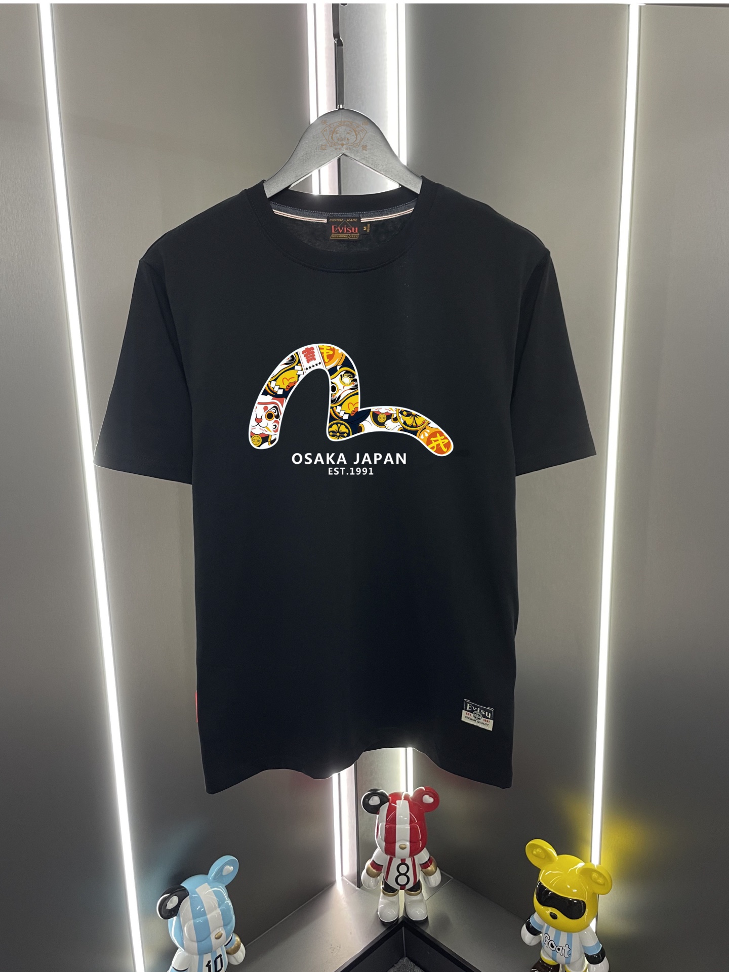 Camiseta casual de cuello redondo y manga corta P60 Evisu Fukujin 2026 nueva etiqueta dios frente gato de la suerte M p…