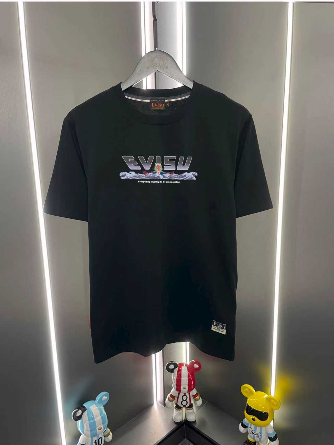Camiseta casual de cuello redondo y manga corta P60 Evisu Fukujin 2026 nueva etiqueta dios letras olas cabeza de dragón…