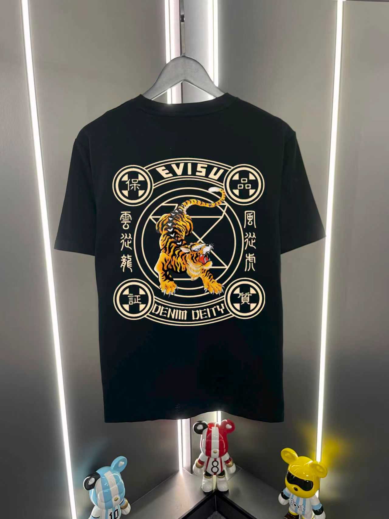 Camiseta casual de cuello redondo y manga corta P60 Evisu Fukujin 2026 nueva etiqueta dios letras tigre bajando la mont…