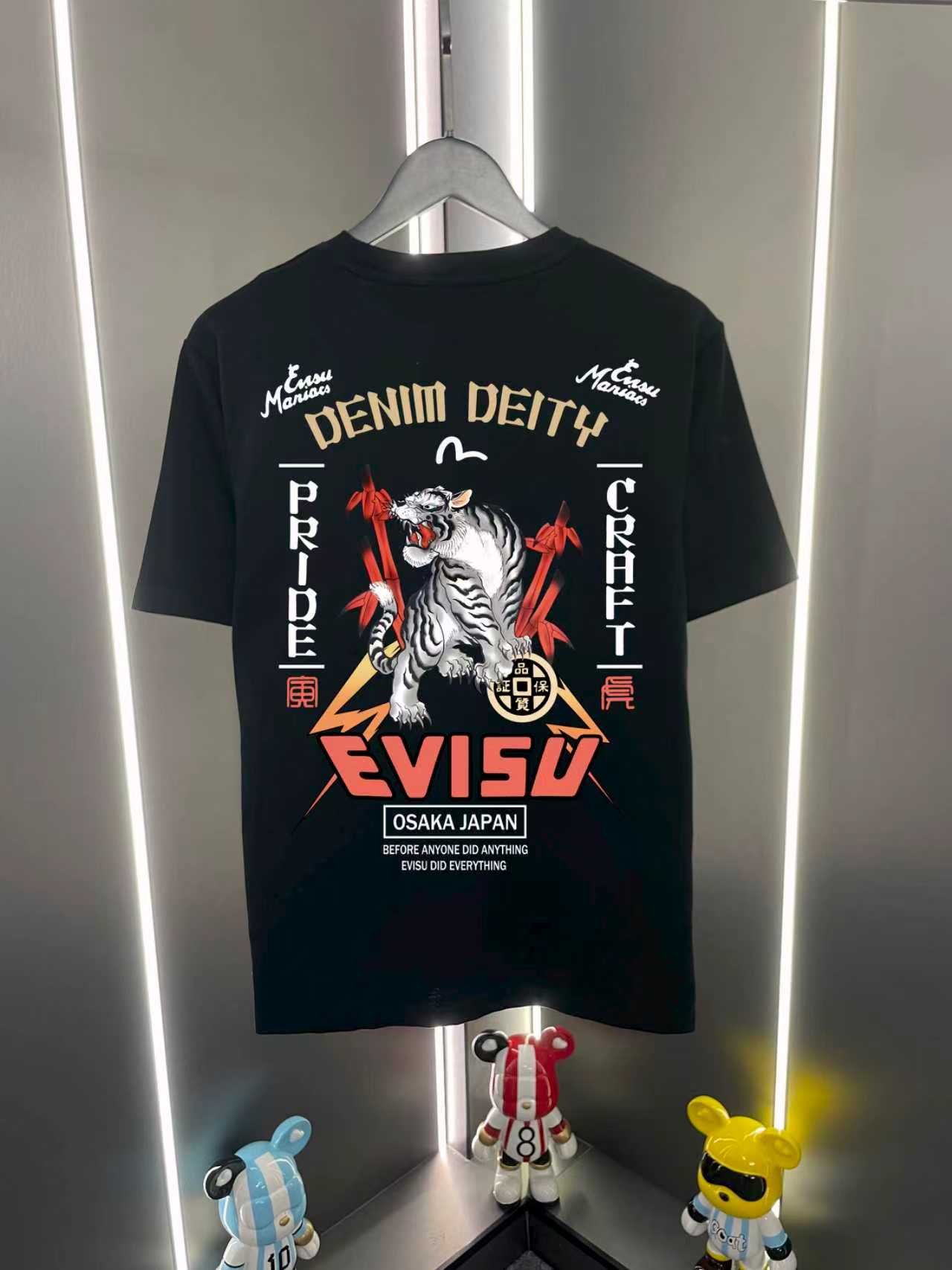 Camiseta casual de cuello redondo y manga corta P60 Evisu Fukujin 2026 nueva etiqueta dios letras bambú tigre estampado