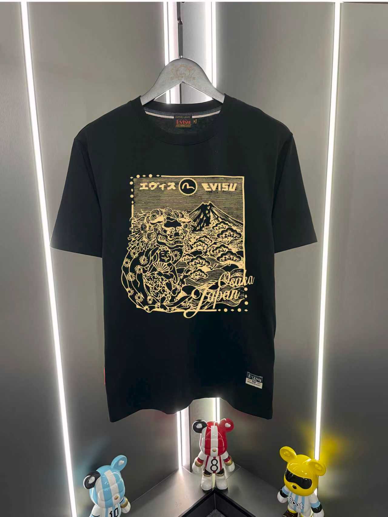 Camiseta casual de cuello redondo y manga corta P60 Evisu Fukujin 2026 nueva etiqueta dios león despierto estampado