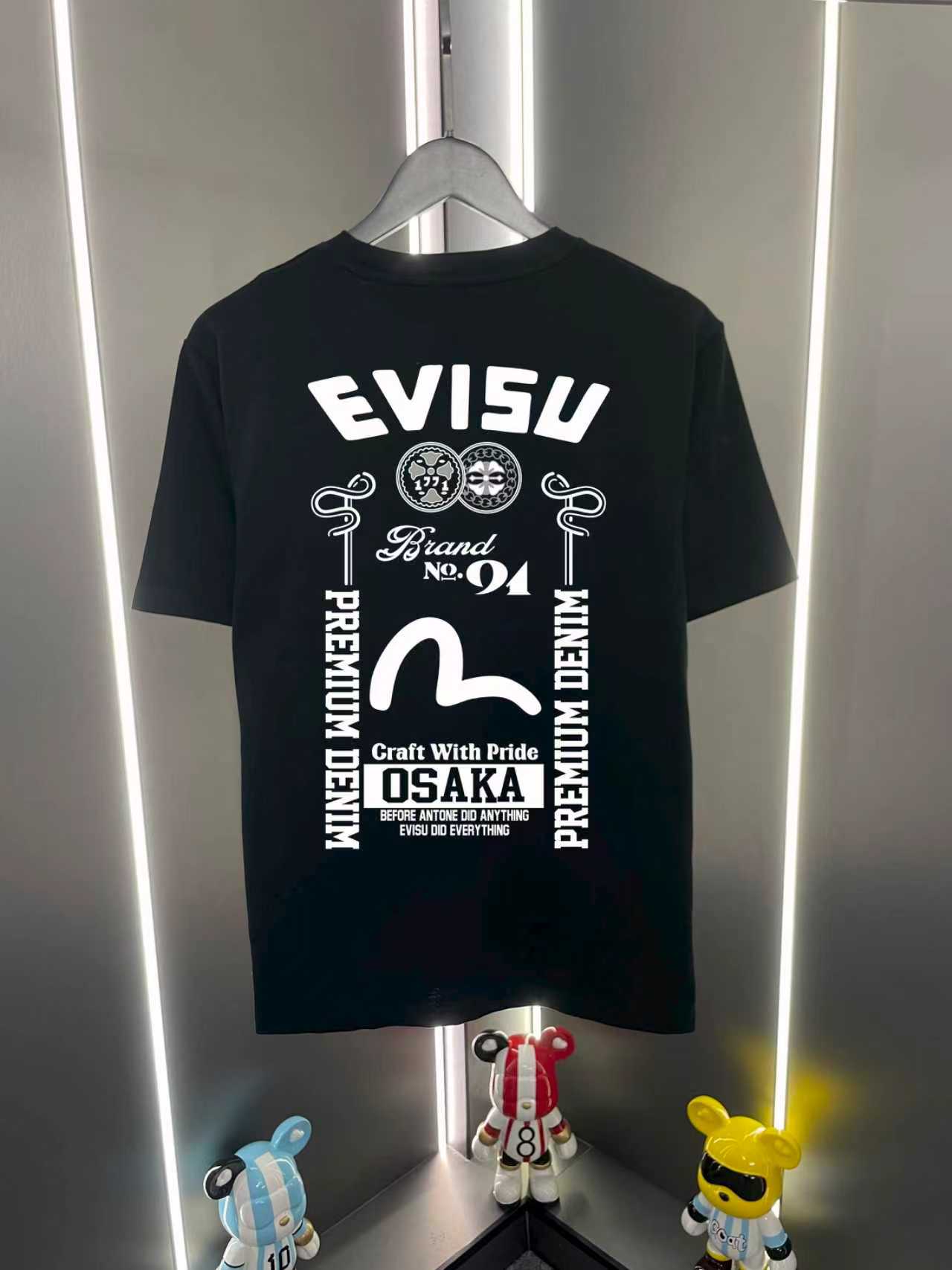 Camiseta de manga corta P60 Evisu Fukujin 2026 nueva, cuello redondo, casual, con estampado de letras, gaviotas y casa